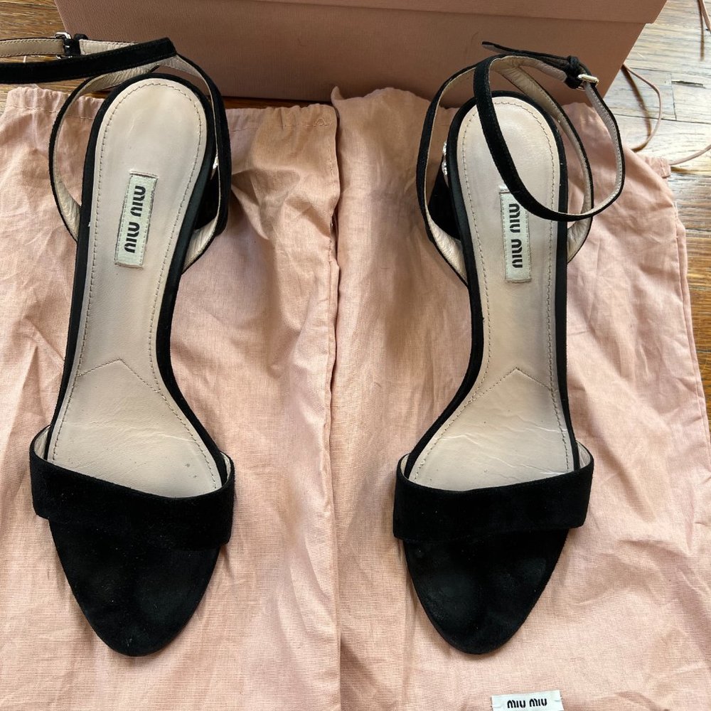 Miu Miu Suede Crystal Embellishments Block Heels